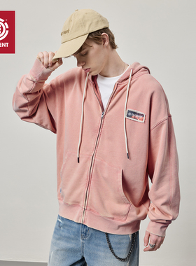 美国ELEMENT滑板开衫卫衣男复古做旧贴布刺绣重磅情侣连帽外套潮