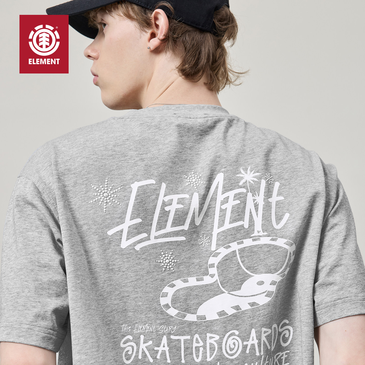 美国ELEMENT滑板短袖T恤男街头风logo涂鸦印花烫钻落肩重磅上衣潮