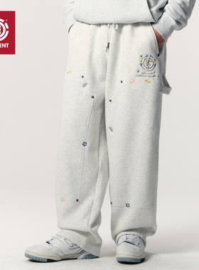 美国ELEMENT滑板卫裤男宽松灰色复古刺绣羊毛蚕丝直筒加绒运动裤