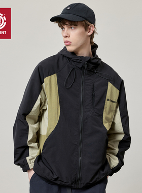 美国ELEMENT滑板连帽夹克男复古宽松黑色防风户外运动休闲外套潮