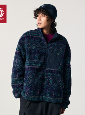 美国ELEMENT滑板夹克男深蓝色复古民族风费尔岛羊羔绒保暖外套潮