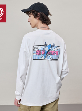 美国ELEMENT滑板长袖T恤男街头风宽松白色趣味印花落肩重磅上衣潮