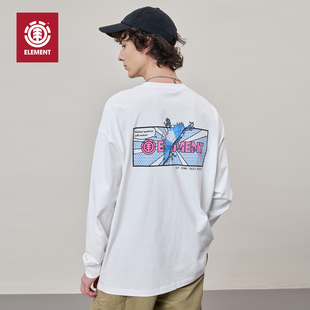 美国ELEMENT滑板长袖T恤男街头风宽松白色趣味印花落肩重磅上衣潮