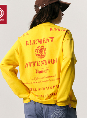 美国ELEMENT滑板&「四元素」长袖T恤女复古街头风印花重磅上衣潮