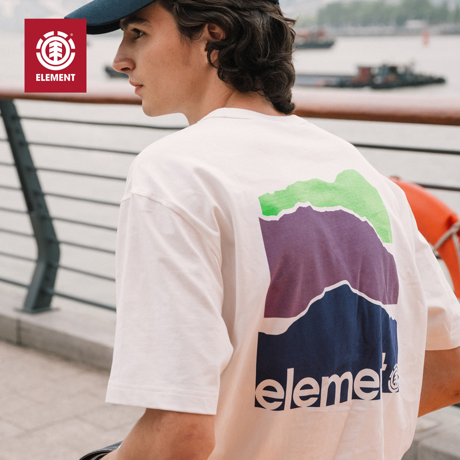 美国ELEMENT滑板短袖T恤男夏季圆领logo印花重磅纯棉落肩休闲上衣