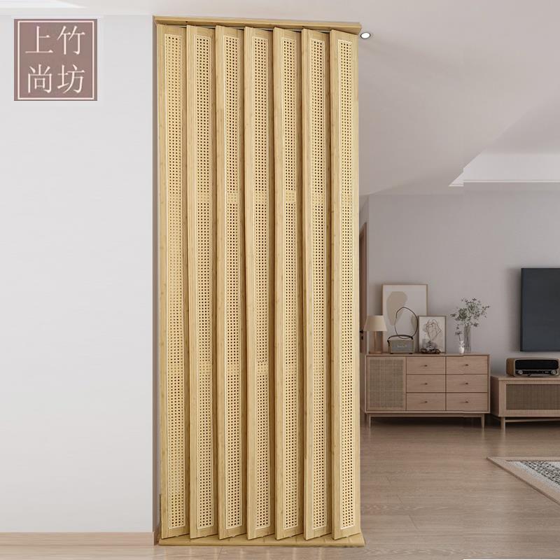 联动旋转屏风入户进门口遮挡藤编屏风日式实木竹藤折叠屏遮挡隔断