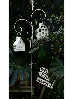 众擎杂院园艺铁皮白色小房子挂钩花插地插