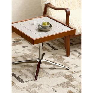 中古风茶几瓷砖桌面不锈钢升降桌子创意小户型客厅小方桌阳台茶台