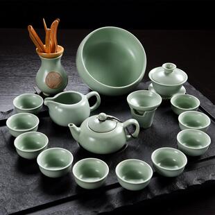 全套汝瓷整套陶瓷功夫茶具套装 开片汝窑茶具套装 冰裂盖碗家用茶壶