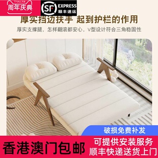奶油风实木可折叠沙发床 香港包邮120cm奶白猫抓布
