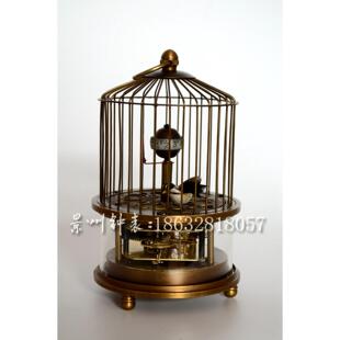鸟笼钟表 覆古纯铜机械趣味钟表 老式上弦 黄铜彷古董把玩小座钟