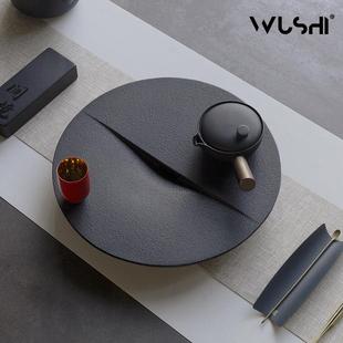 家用轻奢现代茶具托盘圆茶台茶海茶几干泡台 小型黑金石茶盘储水式