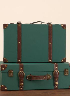 欧式复古手提箱储物木箱子收纳箱老式皮箱旅行摄影道具杂物整理箱