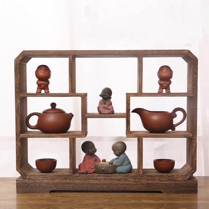 博古架小实木中式迷你桌面摆件紫砂壶展示架多宝阁茶具架子置物架