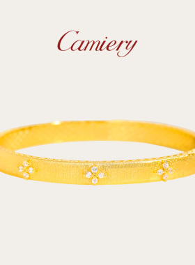 CAMIERY【新店福利】24K真金镀金 古法拉丝镶嵌手镯 气质百搭保色