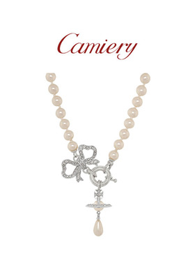 西太后蝴蝶结珍珠土星吊坠项链女