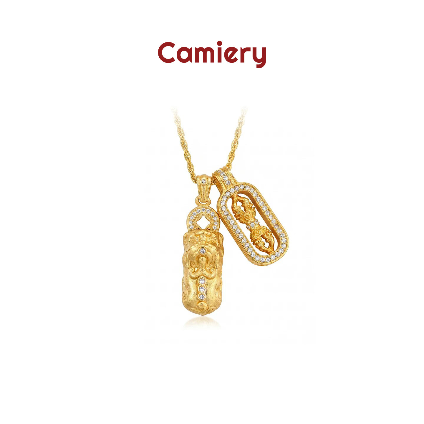 CAMIERY韦雪同款貔貅金刚杵黄金吊坠项链女厚镀24k真金新中式配饰