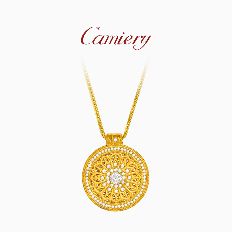 CAMIERY【新店福利】24K真金镀金 玫瑰花窗罗盘项链 气质百搭保色