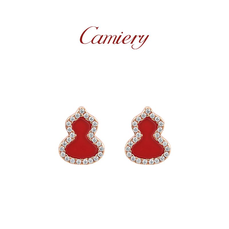 CAMIERY原创拼钻葫芦耳钉女高级感气质大气设计感爆闪小钻耳钉