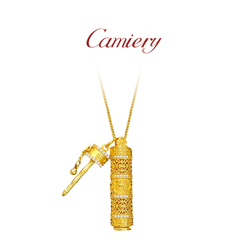 CAMIERY【非遗錾刻】拨浪鼓随身佛项链 镀24K金防水 本命年护身