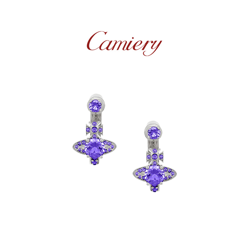 西太后土星紫钻耳钉女精致高级感