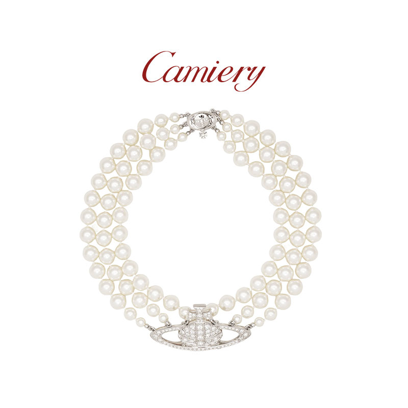 西太后土星三层叠戴珍珠项链女士