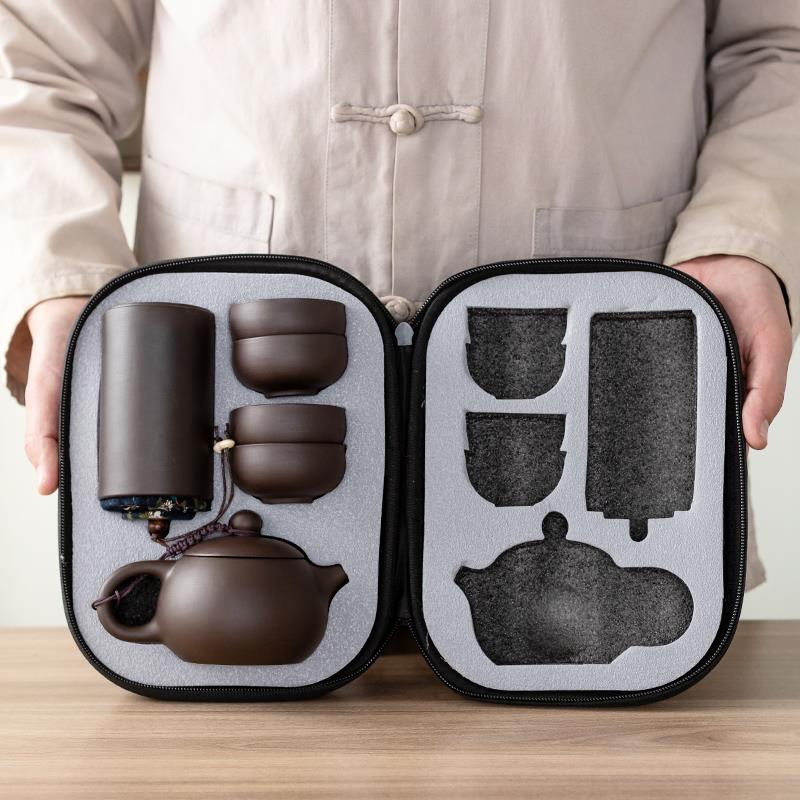 紫砂一壶四杯便携车载旅行茶具户外收纳小包简约快客杯泡茶茶盘