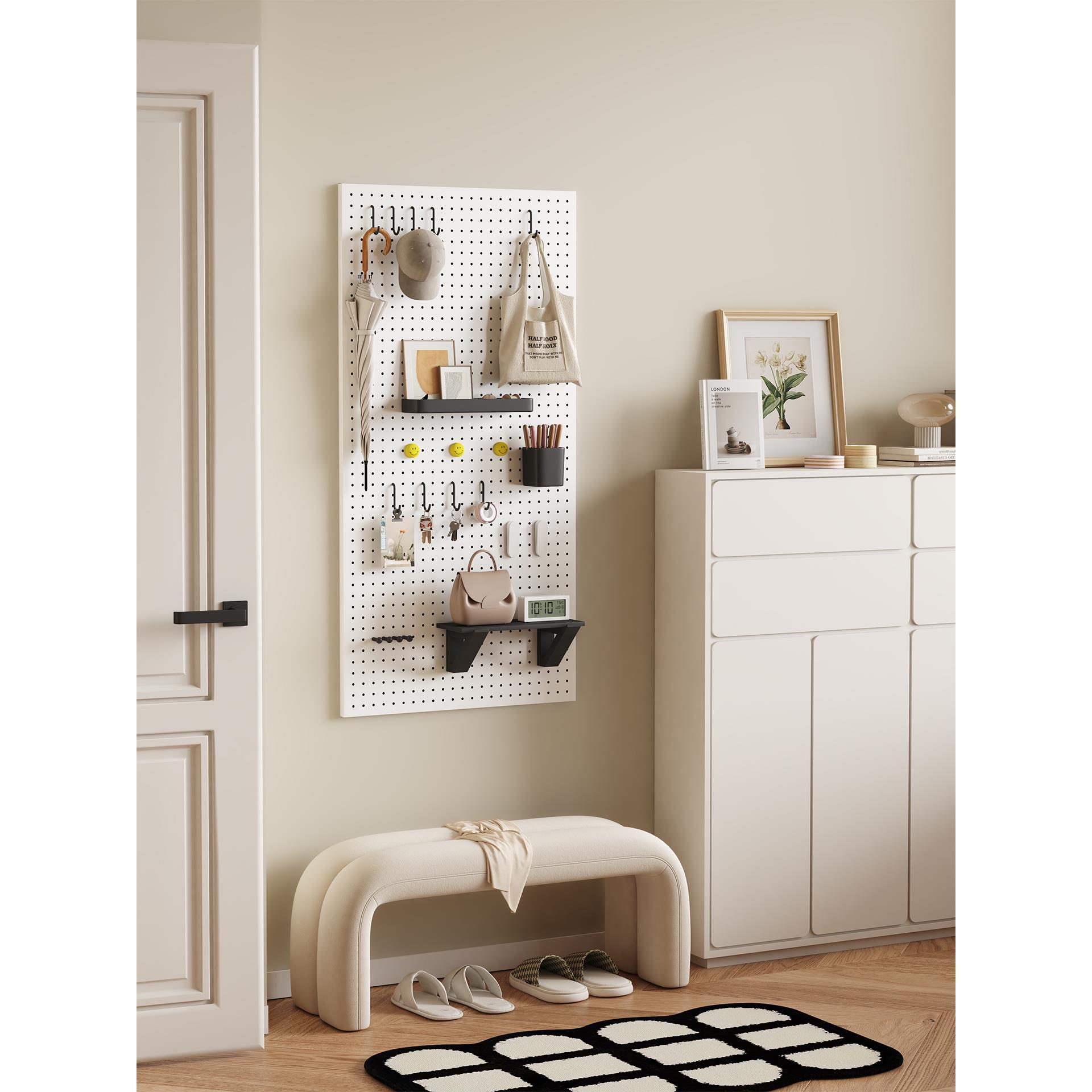 洞洞板墙上置物架入户玄关装饰挂板定制柜内不锈钢书桌磁吸收纳板