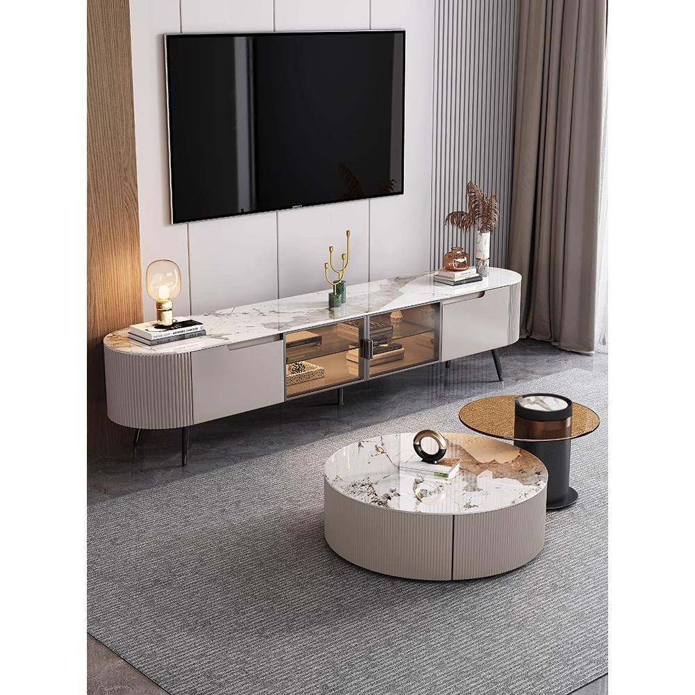 岩板电视柜客厅家用轻奢高级感2025新款简约现代电视机柜茶几组合