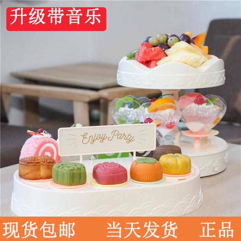 音乐款双层旋转木马层回转甜品机自动回转寿司蛋糕点心展示台转转