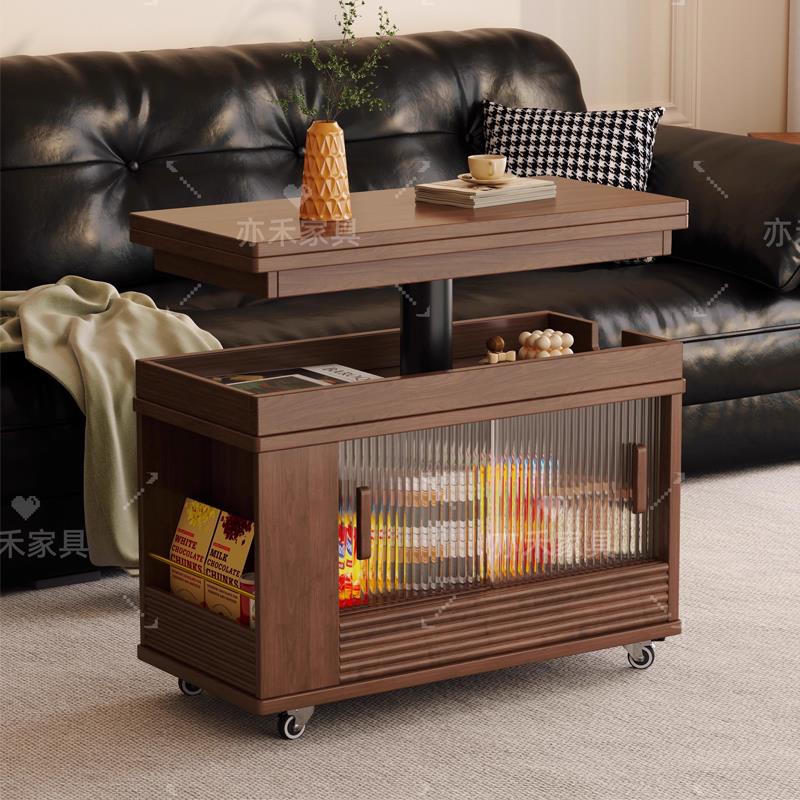 实木茶几可移动升降折叠茶几小户型客厅家用沙发边柜推车边几角几