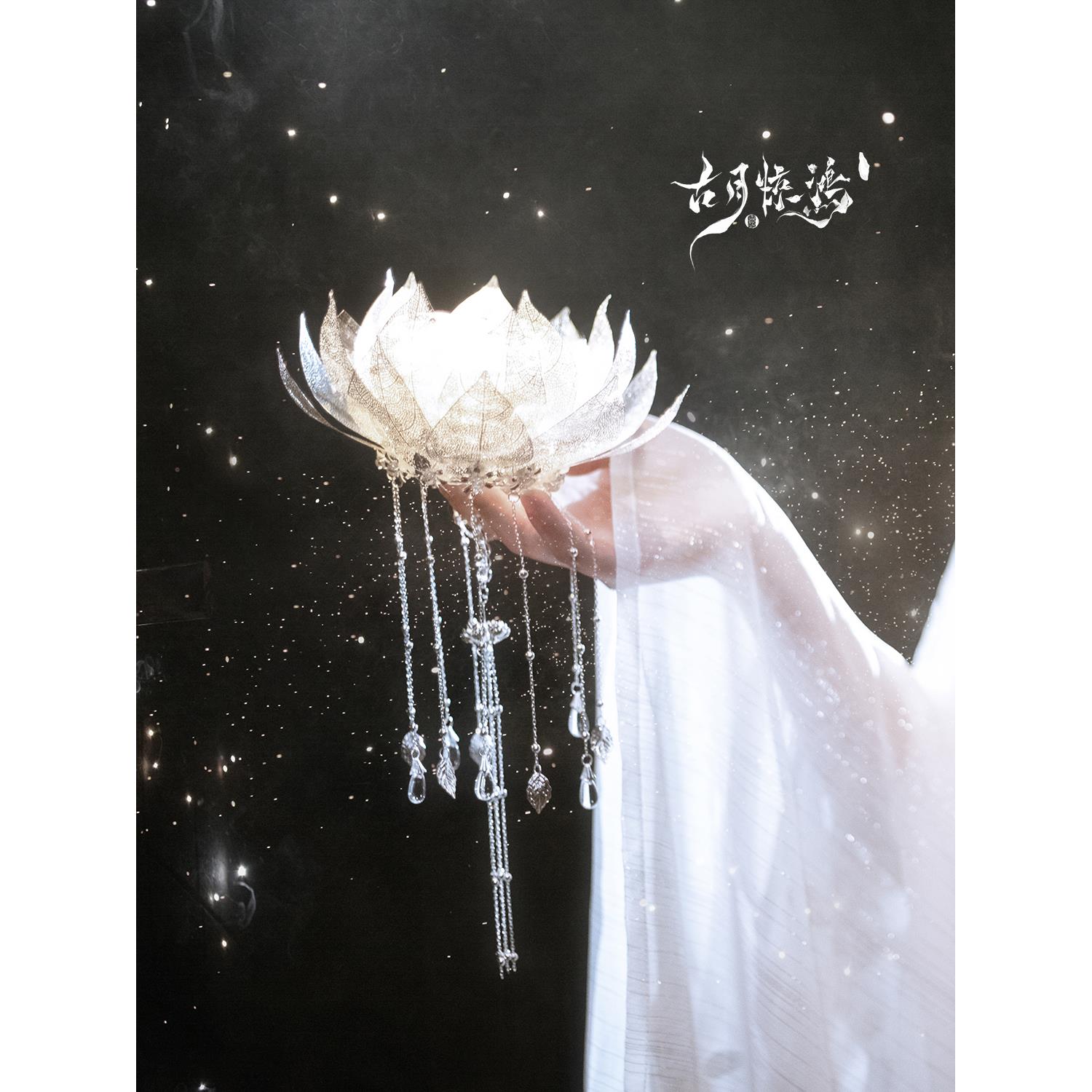 古风手持莲花灯汉服手提宫灯走秀拍照道具华裳九州佛供荷花灯LED