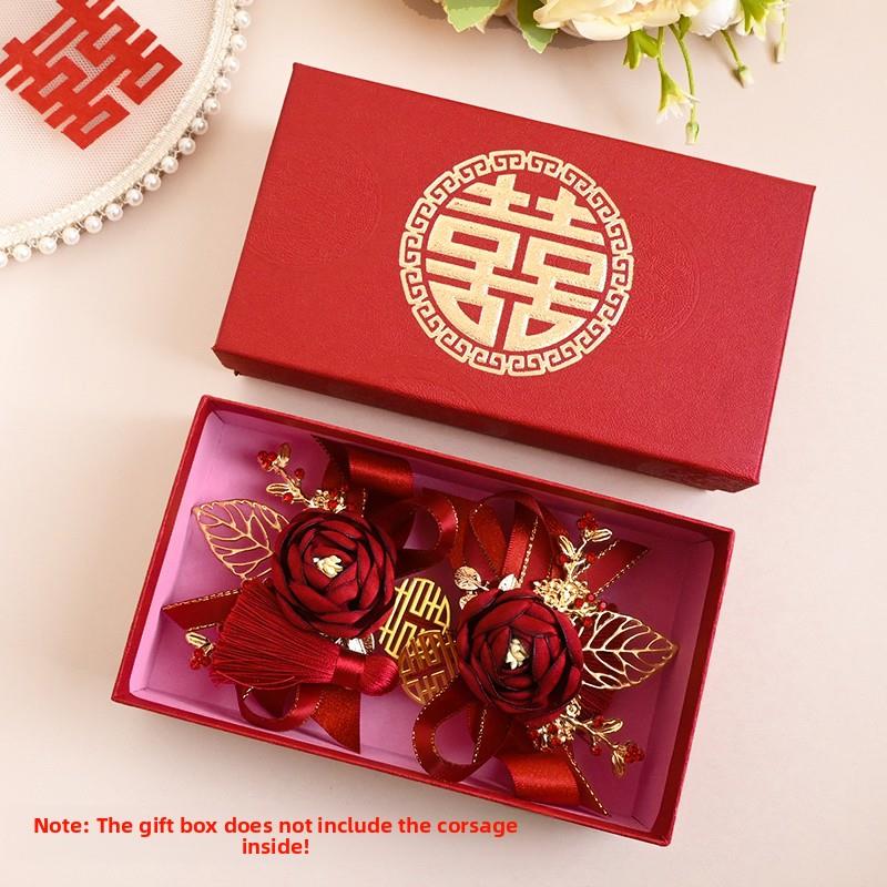 中国婚礼用品节日礼盒婚礼胸花包装盒新郎新娘婚礼胸花红色胸花盒
