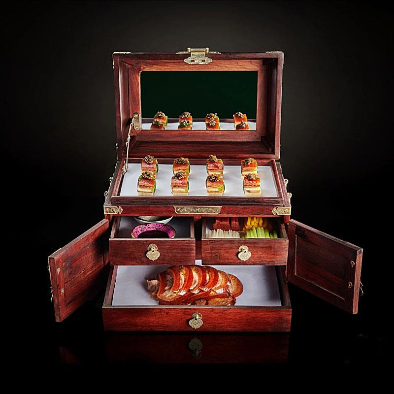 酒店高档创意复古餐具新中式实木烤鸭抽屉组合下午茶个性点心盒子
