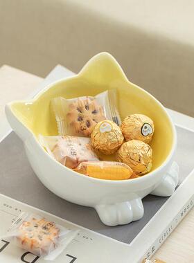 玄关钥匙收纳摆件进门口陶瓷装饰桌面零食水果客厅入户钥匙托盘