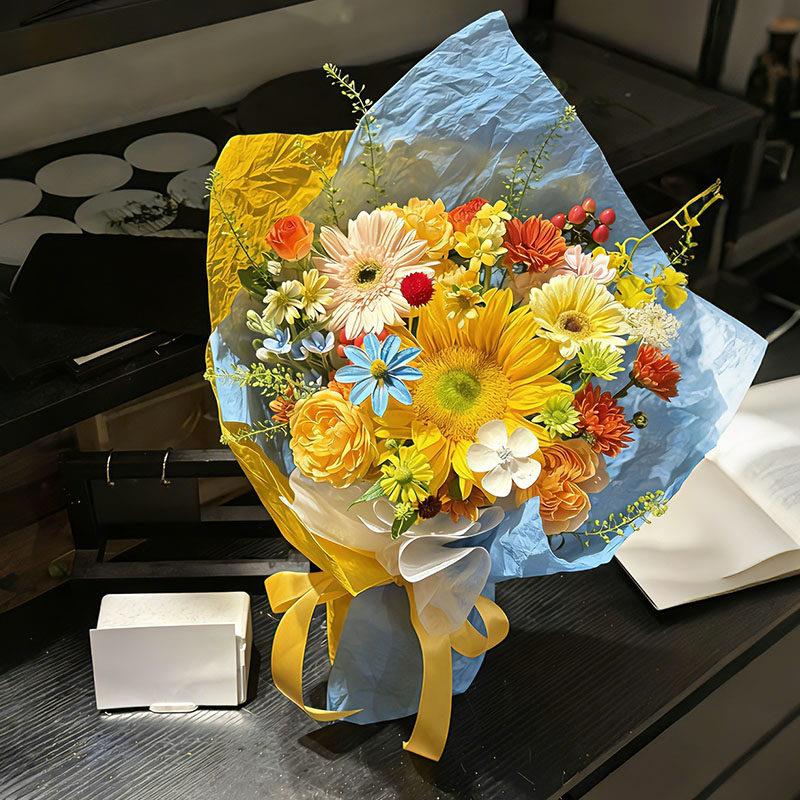 多巴胺彷真花束向日葵非洲菊混搭花艺礼物送闺蜜生日毕业季礼物