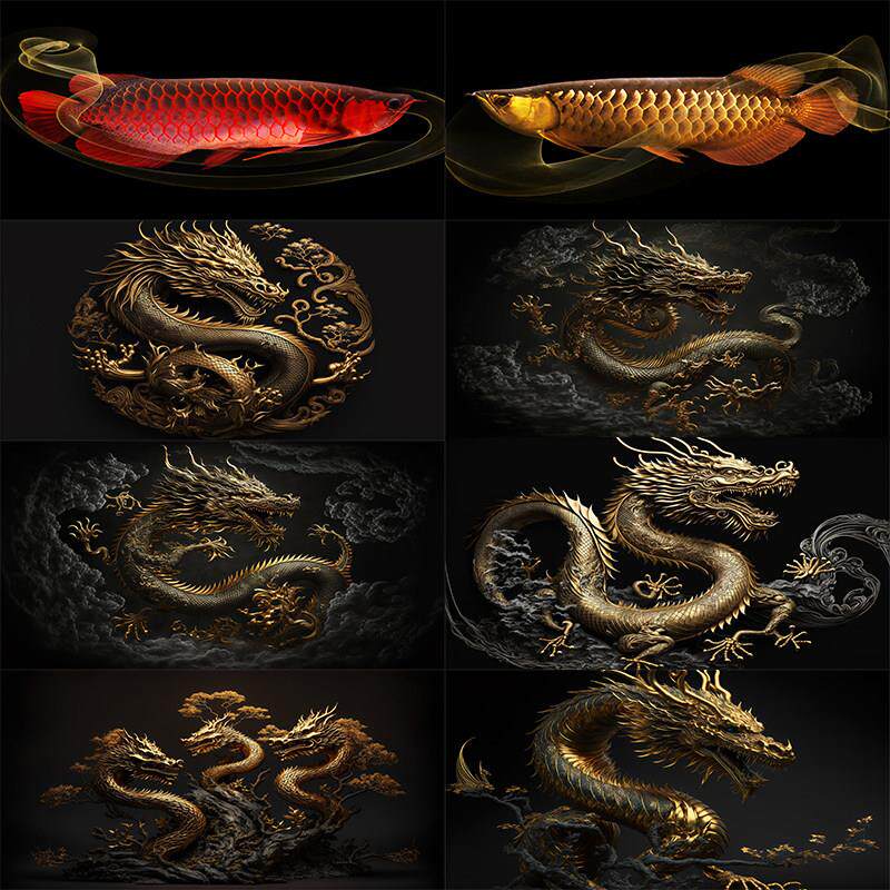 鱼缸背景纸画高清图3d红龙立体壁画造景水族箱贴纸5d装饰自粘壁纸