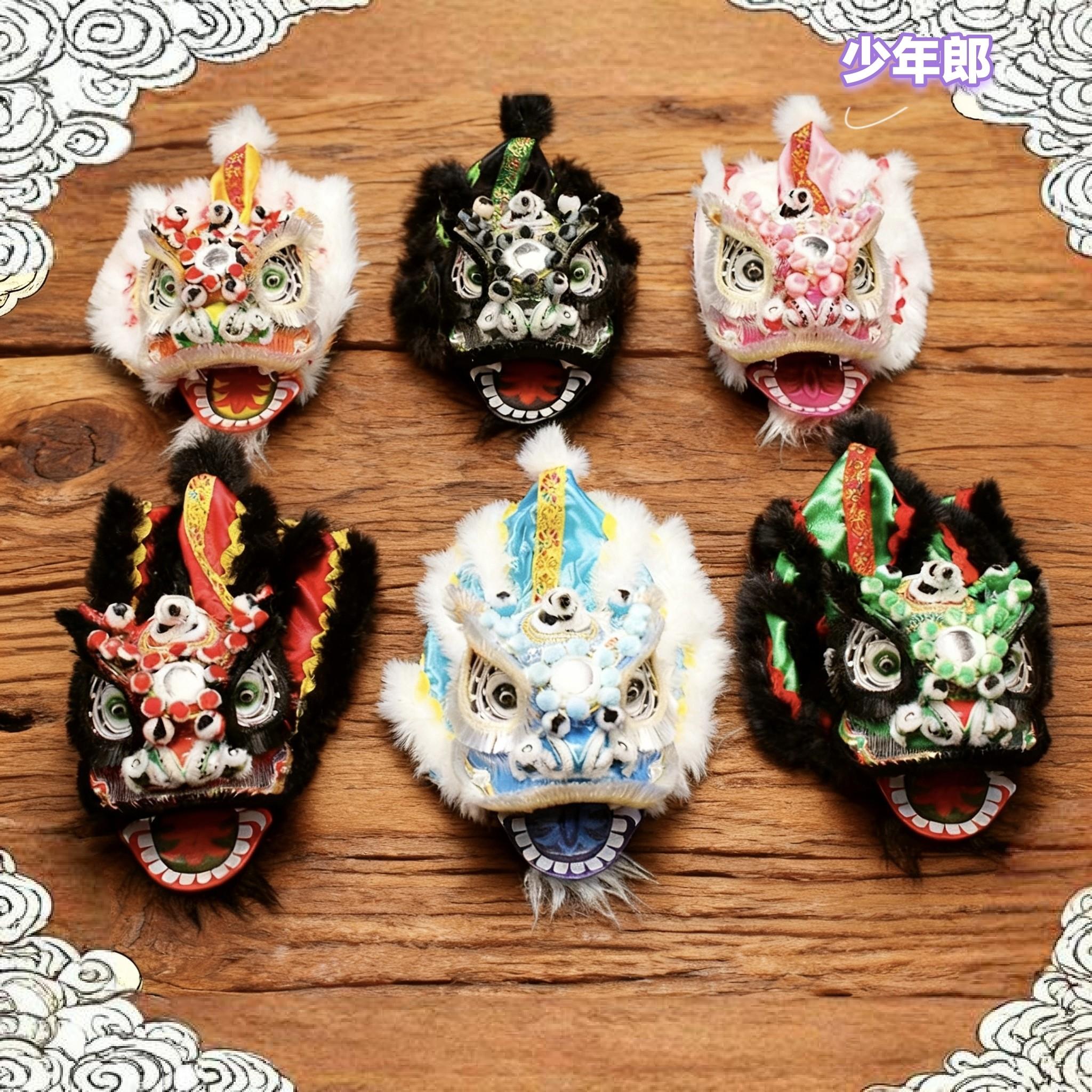 传统醒狮摆件国潮车载饰品 非遗工艺居家办公摆设 汽车仪表台装饰