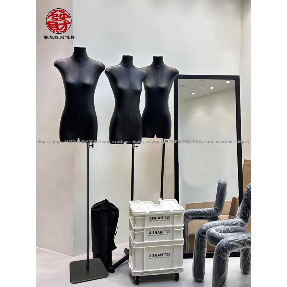 服装店黑色模特展示架扁身女假人橱窗人台无手平胸直角肩陈列道具