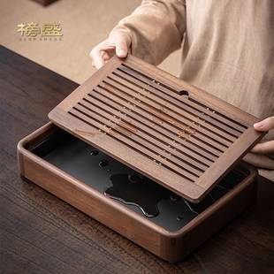 榜盛胡桃木茶盘小型家用茶台一人储水排水茶海茶具托盘实木干泡盘