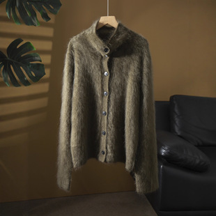 超400G 100纯山羊绒拉绒小皮草毛衣长袖半高领针织开衫源头工厂