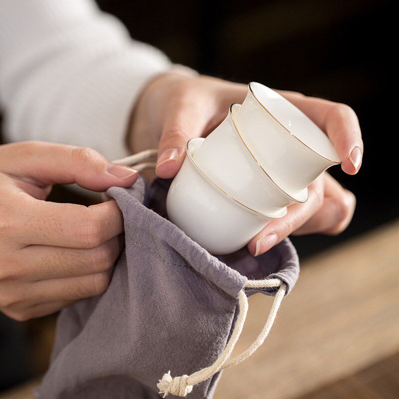 八马茶具 随身旅行功夫玻璃白瓷茶具套装户外便携玻璃白瓷茶杯组