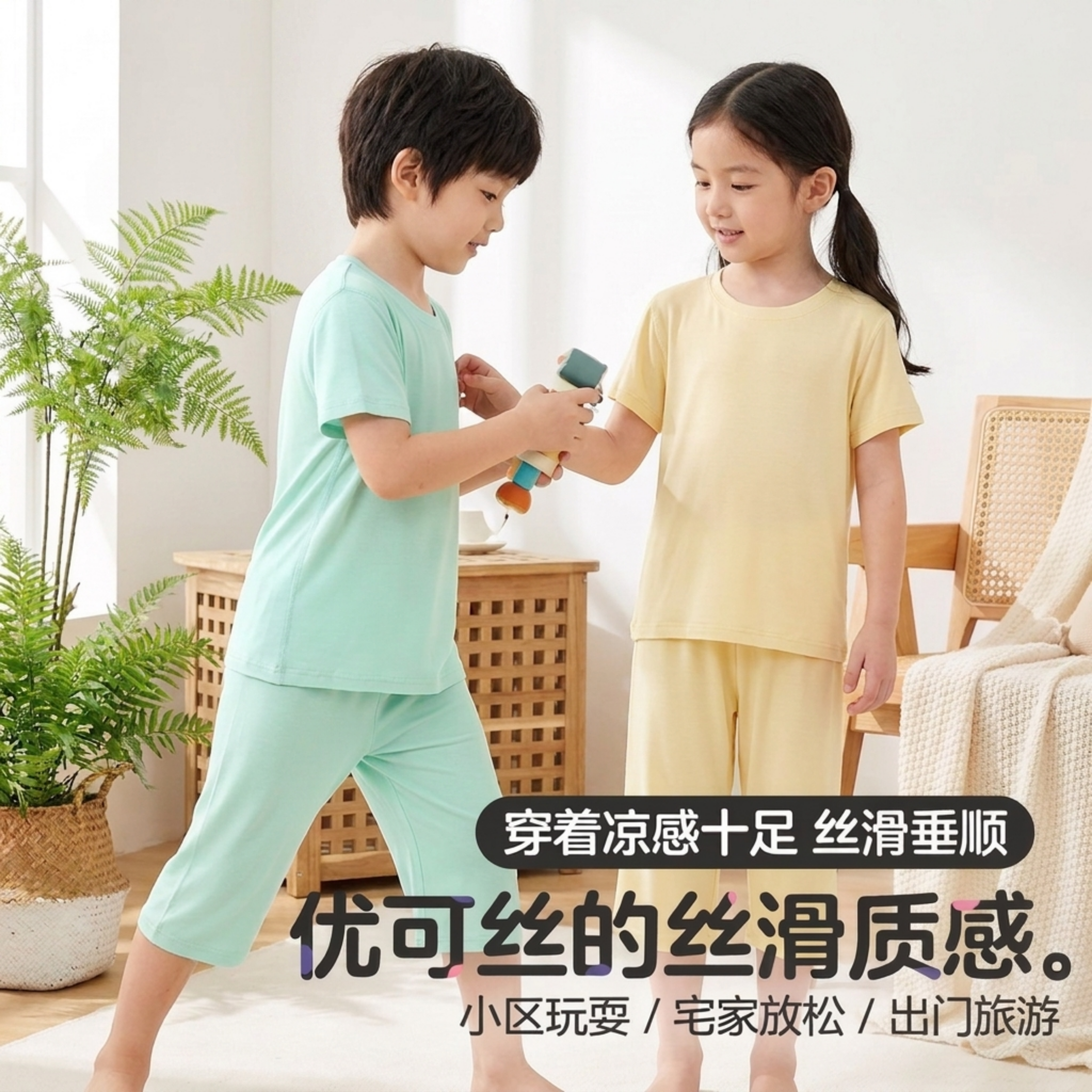 儿童优可丝凉感夏季家居服套装