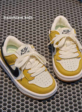 男童鞋子黄色aj童鞋2025春秋新款儿童板鞋透气单鞋大童女童运动鞋