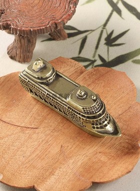 纯黄铜轮船摆件豪华油轮模型工艺品旧军舰航母古玩仿古桌面装饰品