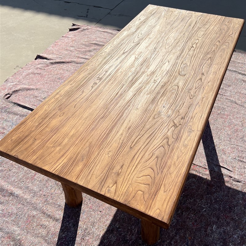 老榆木茶桌实木餐桌复古长桌简约办公书桌原木吧台民宿实木板定制