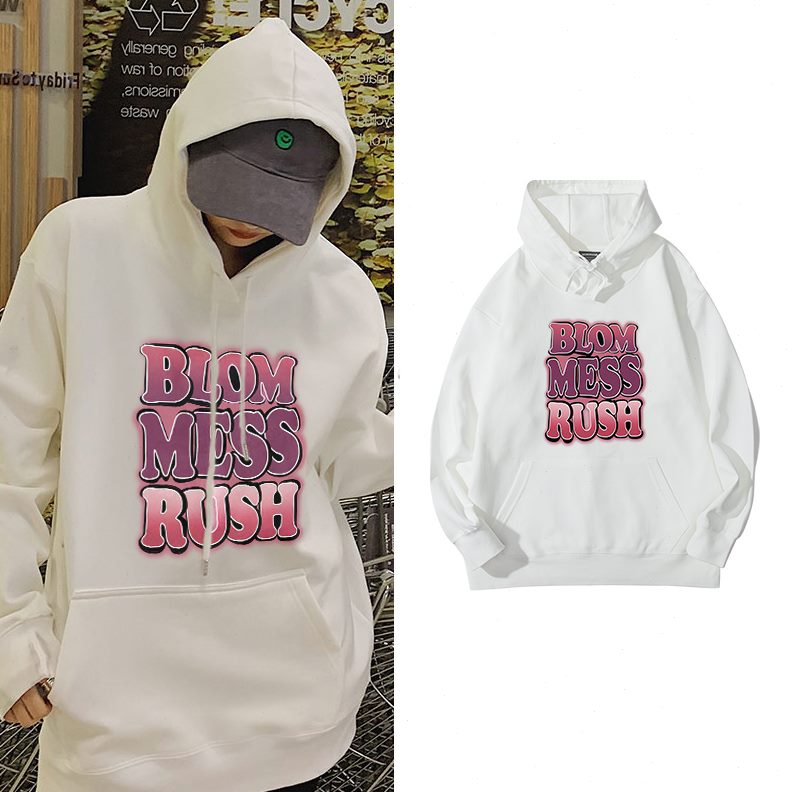 带帽hiphop长袖上衣衫潮流帽白色连帽小众美式卫衣女春秋薄款宽松