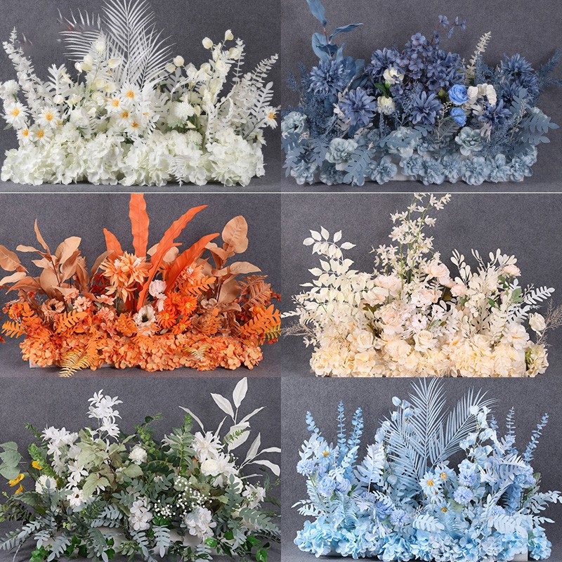 婚庆花排仿真花排花地排花路引花绢花假花花艺婚礼堂场景布置装饰