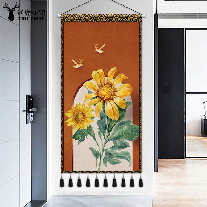 布艺玄关客厅挂画油画布置ins花卉现代画房间挂毯背景墙装饰轻奢图片