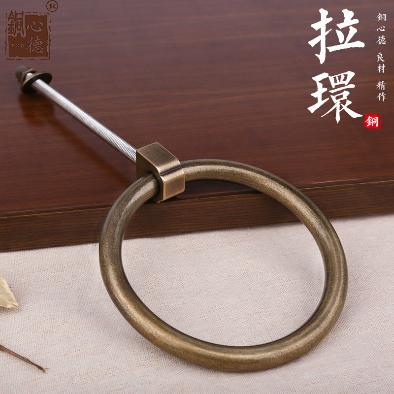铜心同德中式彷古门环兽头圆拉环大门把手黄铜老式覆古门把手配件